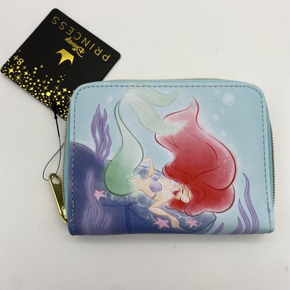 Loungefly Disney Wallet Little Mermaid Ariel Giggles Flounder Sketch Mini Zip